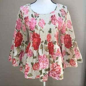 Jane and Delancey Floral Smocked Bell Sleeve Top M